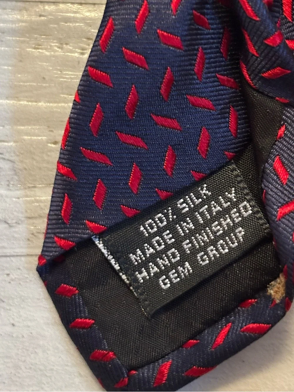 Paolo Designed by Paolo Gucci Vintage Silk Navy Blue Tie with Red Dash Pattern
